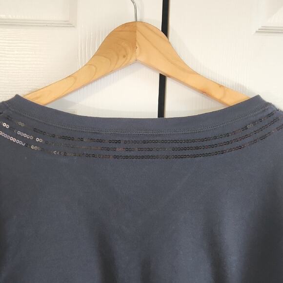 Quacker Factory Womens Black Top Size 2X Sequins 3/4 Sleeve Academia Neutral - Picture 5 of 11